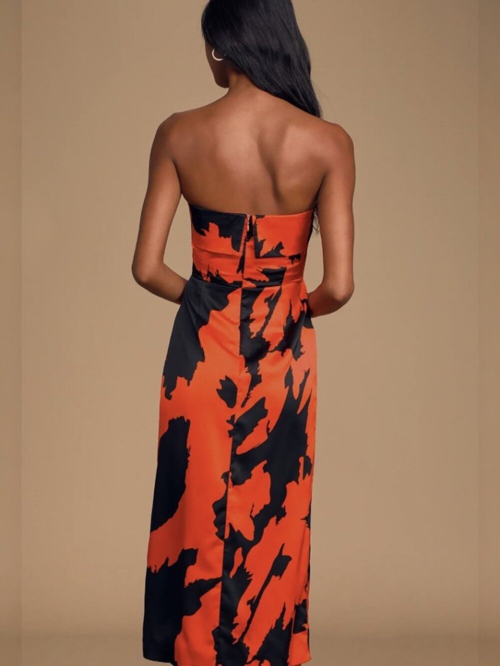 Lulus Bring Me Back To You Black and Red Print Strapless Midi Dress NWT - Picture 4 of 9